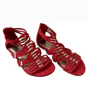 Montego Bay Club Womens Red Faux Suede Multi Strap Gladiator Sandals Size 8 Flat